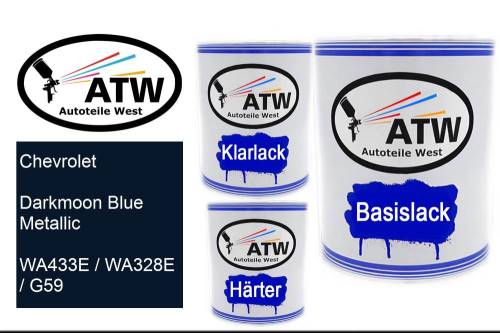 Chevrolet, Darkmoon Blue Metallic, WA433E / WA328E / G59: 1L Lackdose + 1L Klarlack + 500ml Härter - Set, von ATW Autoteile West.